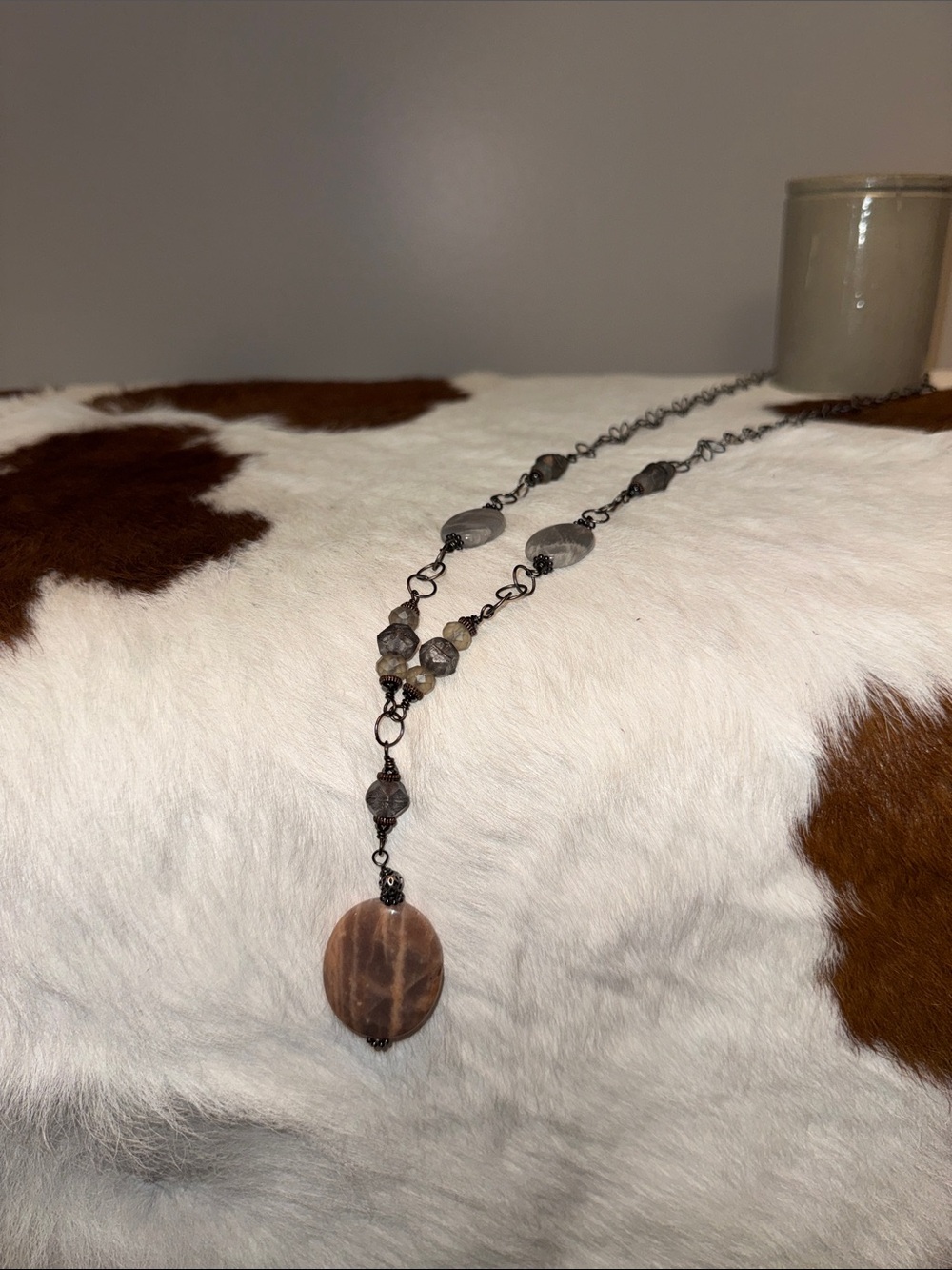 Handcrafted Brown Stone Pendant Long Necklace - Women Jewelry
